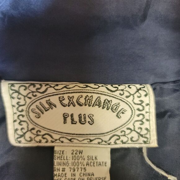 Silk Exchange Vtg Blue Fringed Full Zip 100% Silk Bomber Style Jacket Women 22W - Picture 6 of 11